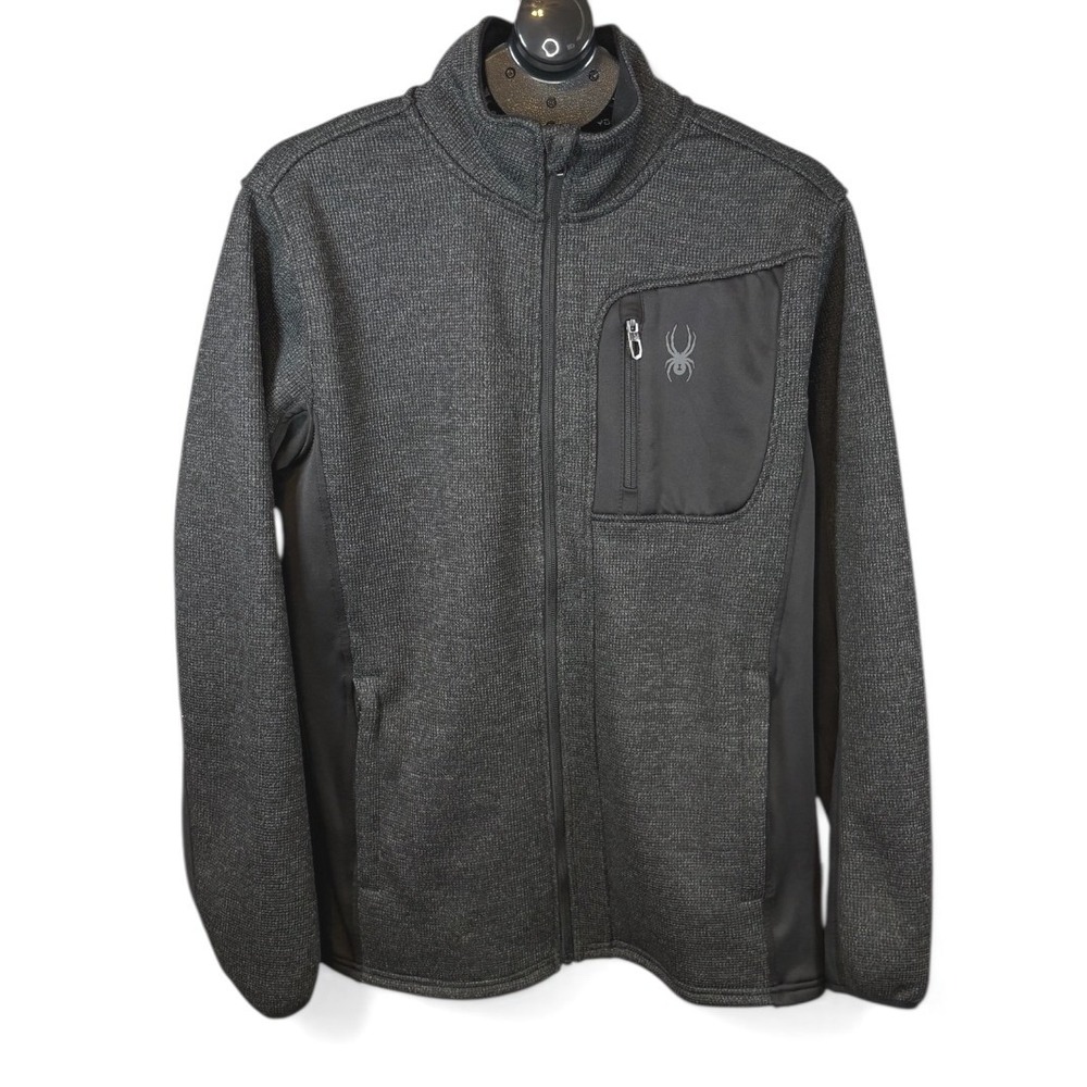 Spyder Mens‎ Full Zip Sweater Fleece Jacket Charcoal Gray Black Large Mock Neck